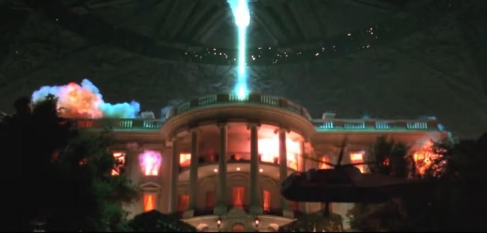 An alien ship blowing up the White House in "Independence Day"