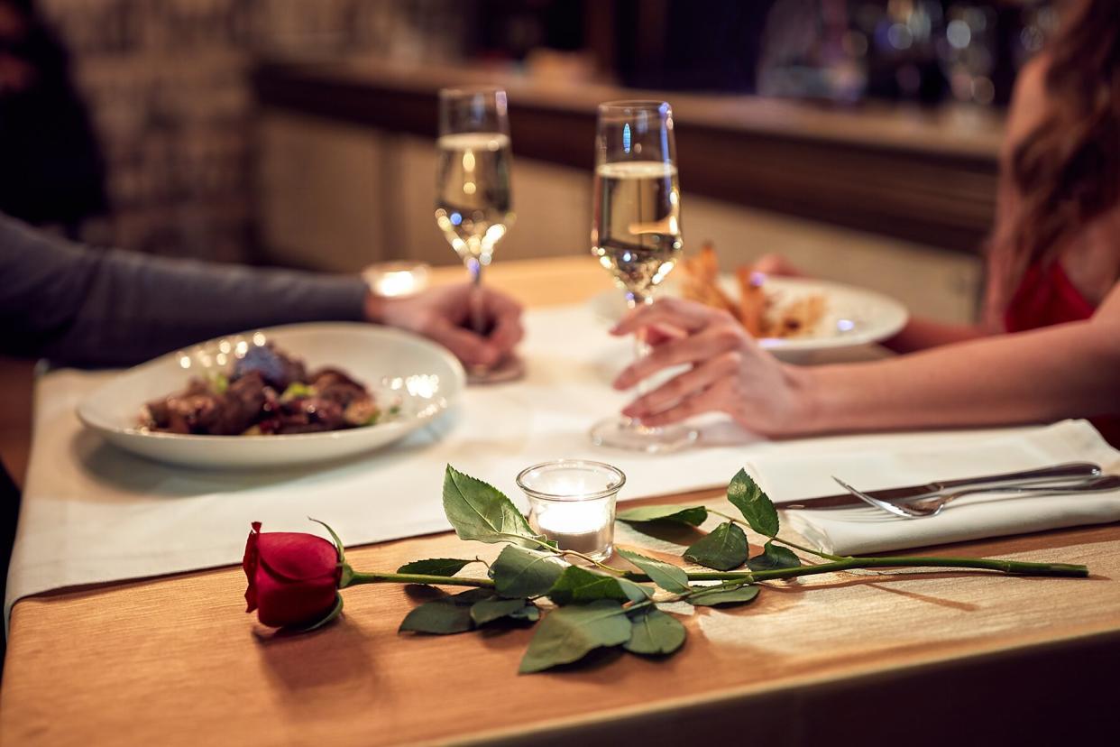 Couple have romantic evening in restaurant