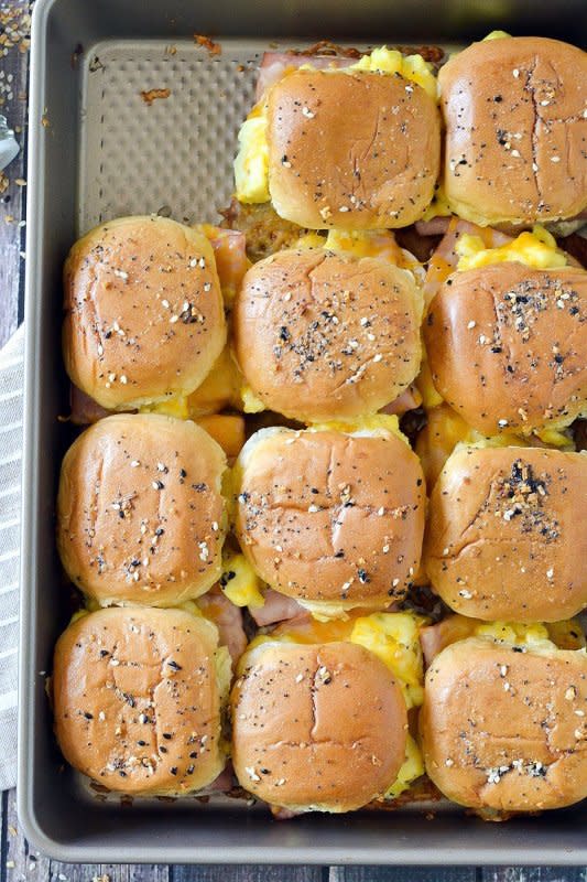 <p>Mother Thyme</p><p>These one-pan ham, egg and cheese breakfast sliders are the ultimate sliders loaded with slices of ham and topped with scrambled eggs, shredded cheese and a creamy dijon spread.</p><p><strong>Get the recipe: <a href="http://www.motherthyme.com/2018/07/ham-egg-and-cheese-breakfast-sliders.html" rel="nofollow noopener" target="_blank" data-ylk="slk:Ham, Egg and Cheese Breakfast Sliders;elm:context_link;itc:0;sec:content-canvas" class="link ">Ham, Egg and Cheese Breakfast Sliders</a></strong></p>