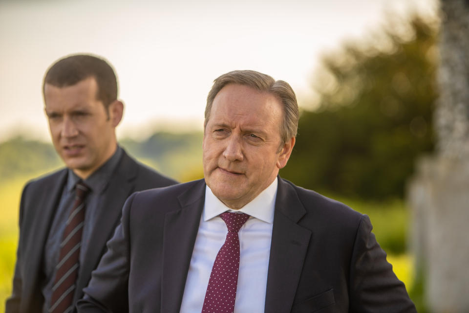 BENTLEY PRODUCTIONS FOR ITVMIDSOMER MURDERS THE WITCHES OF ANGELSâS RISEPictured:DCI John Barnaby (NEIL DUDGEON) and DS Jamie Winter (NICK HENDRIX)This photograph is (C) ITV Plc and can only be reproduced for editorial purposes directly in connection with the programme or event mentioned above, or ITV plc. This photograph must not be manipulated [excluding basic cropping] in a manner which alters the visual appearance of the person photographed deemed detrimental or inappropriate by ITV plc Picture Desk.  This photograph must not be syndicated to any other company, publication or website, or permanently archived, without the express written permission of ITV Picture Desk. Full Terms and conditions are available on the website www.itv.com/presscentre/itvpictures/termsFor further information please contact:patrick.smith@itv.com