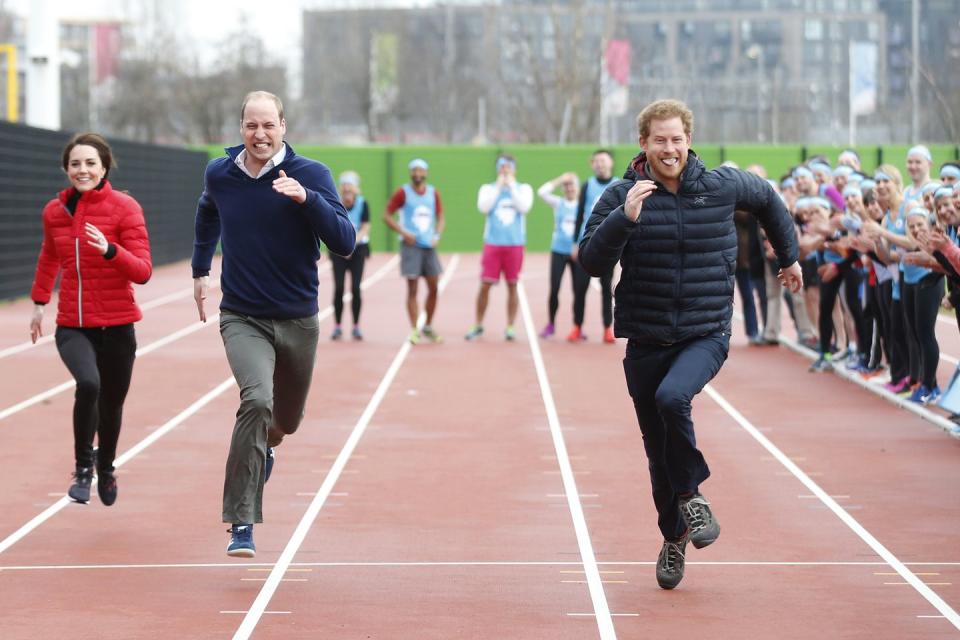 Prince Harry and Prince William face off in a sprint.