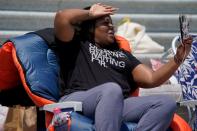 U.S. Rep. Cori Bush holds a live streaming from the steps of the U.S. Capitol