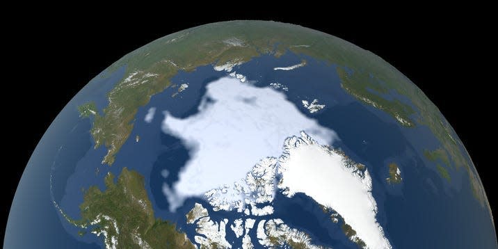 Animation shows Arctic sea ice getting smaller year on year, from 1979 to 2022