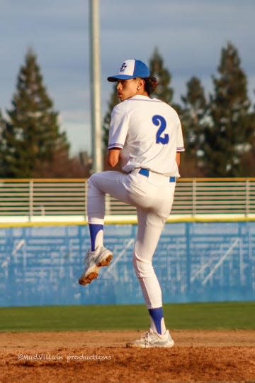 Aaron Bayhon of Bear Creek baseball prepares to throw a pitch during one of the Bruins baseball games during the 2023-24 season.