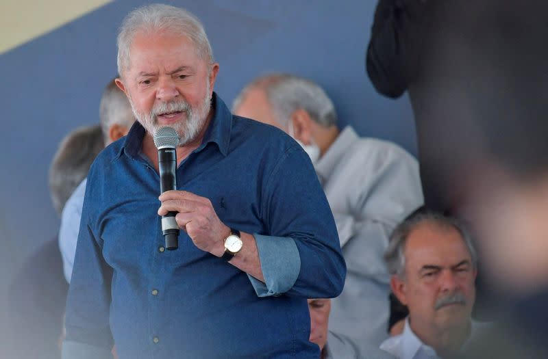 FILE PHOTO: Former Brazil's President Luiz Inacio Lula da Silva, pre-candidate for the presidency of the Republic, attends an event called "Contagem abraca Lula" (Contagem hugs Lula), in Contagem