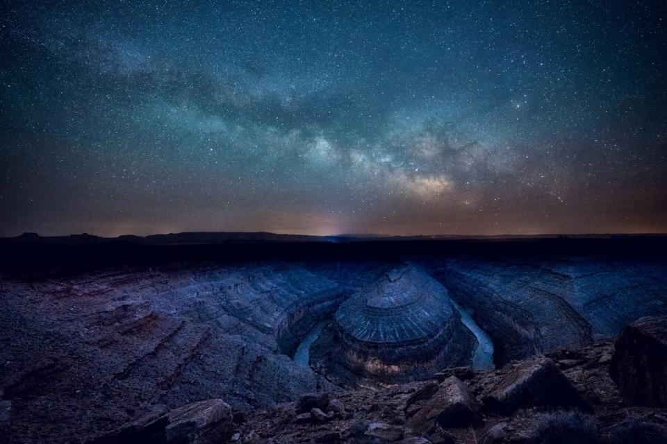 The Milky Way over the San Juan River at Goosenecks State Park near Mexican Hat, Utah