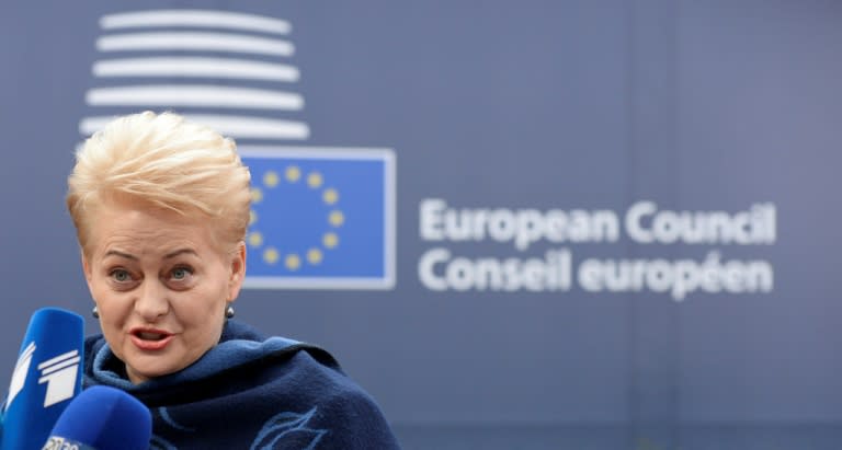 Lithuania's President Dalia Grybauskaite, pictured in 2016, warned that she may use her veto against the bill that would allow dual citizenship for Lithuanians living in fellow EU and NATO countries