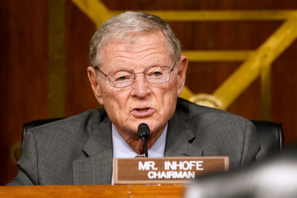 Republican Sen. James Inhofe of Oklahoma gives opening remarks at the confirmation hearing for Secretary of Defense nominee retired Army Gen. Lloyd Austin before the Senate Armed Services Committee at the US Capitol on January 19, 2021 in Washington, DC.
