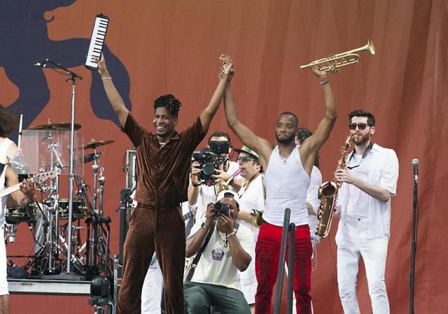 Homegrown musical legends Trombone Shorty and his surprise guest Jon Batiste gave a top-notch closing performance at the New Orleans Jazz & Heritage Festival 2023. (Andy J. Gordon)