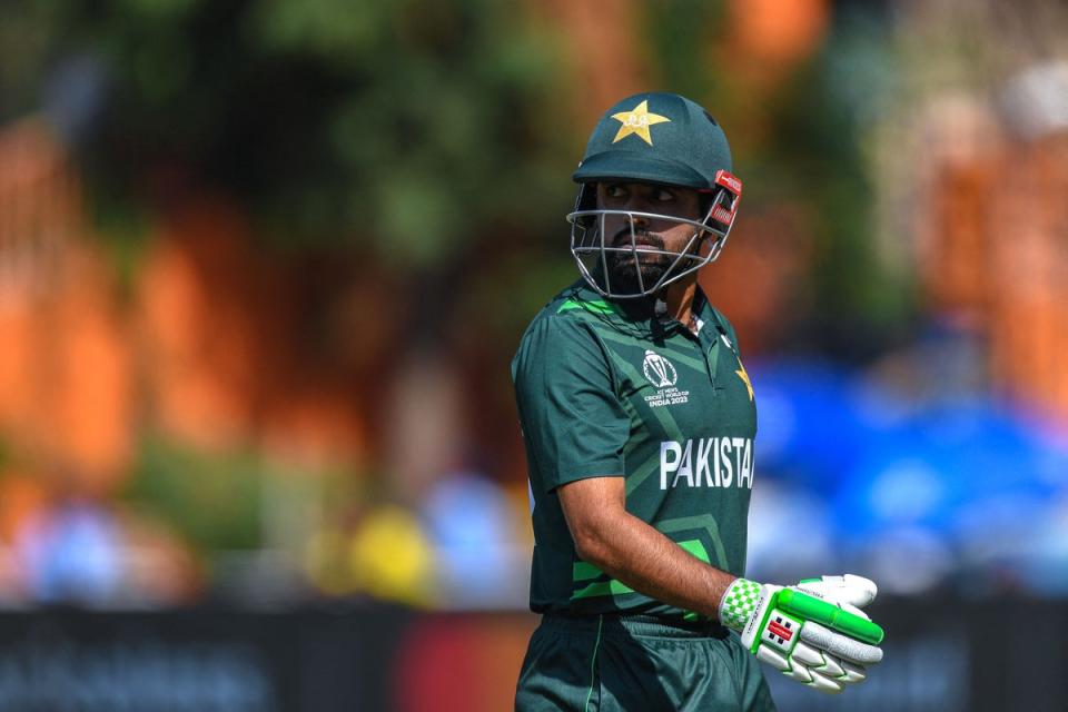 Babar Azam looks back after being dismissed (AFP via Getty Images)