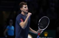 Britain Tennis - Barclays ATP World Tour Finals - O2 Arena, London - 15/11/16 Austria's Dominic Thiem celebrates winning his round robin match with France's Gael Monfils Reuters / Stefan Wermuth Livepic