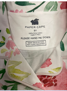 Clothing maker Paper Cape has recalled about 5,720 children’s pajama sets for possible burn risk, the Consumer Product Safety Commission said.