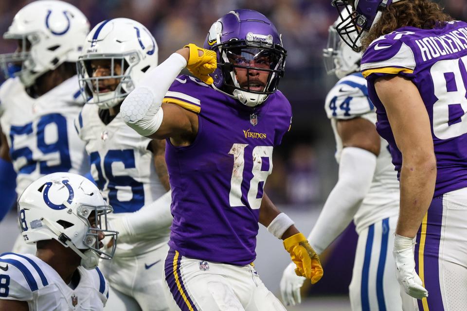 Minnesota Vikings wide receiver Justin Jefferson leads the NFL in receptions (111) and receiving yards (1,623).