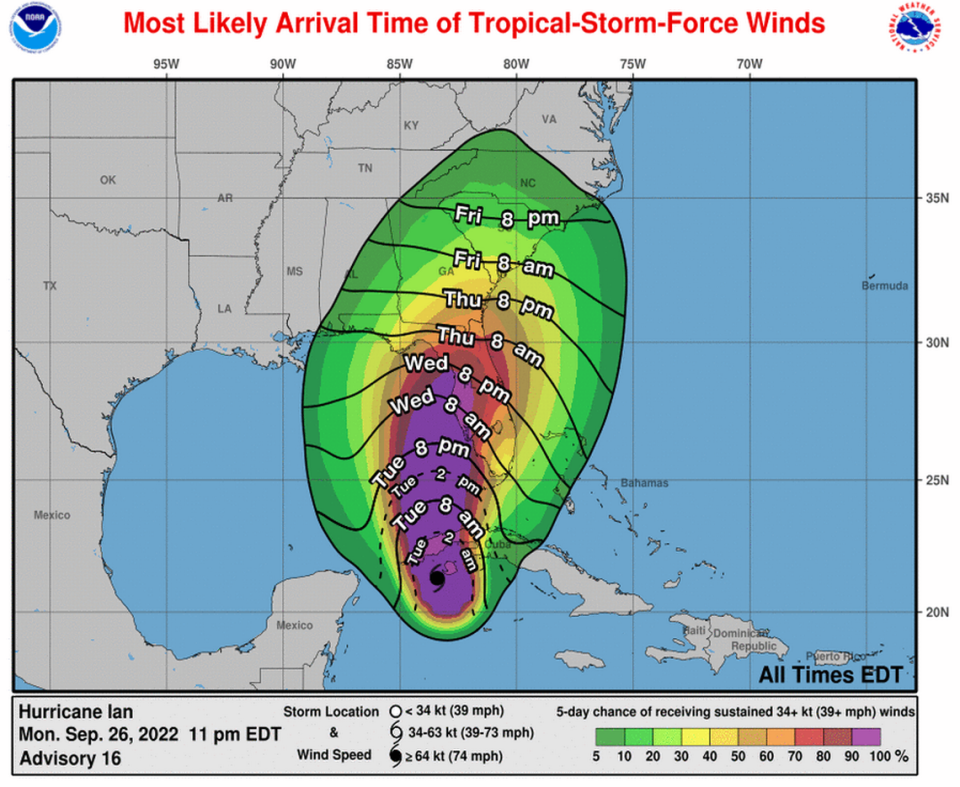 Hurricane-force winds could begin to reach Florida’s west coast on Wednesday.