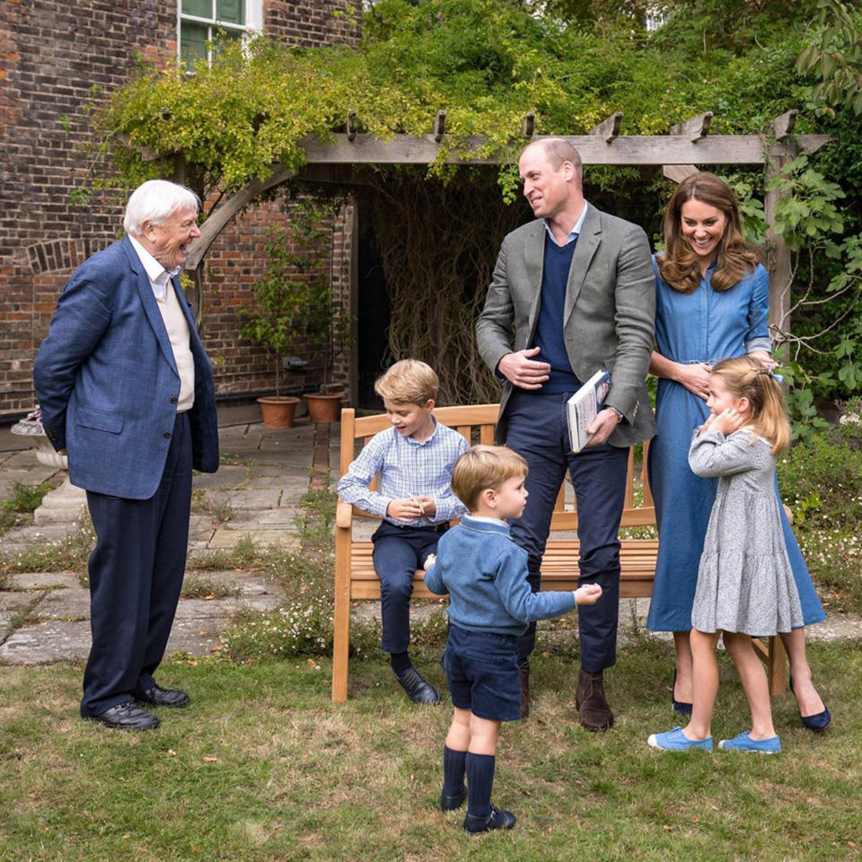 The Duke and Duchess of Cambridge with their three children and Sir David Attenborough. (kensingtonroyal / Instagram)