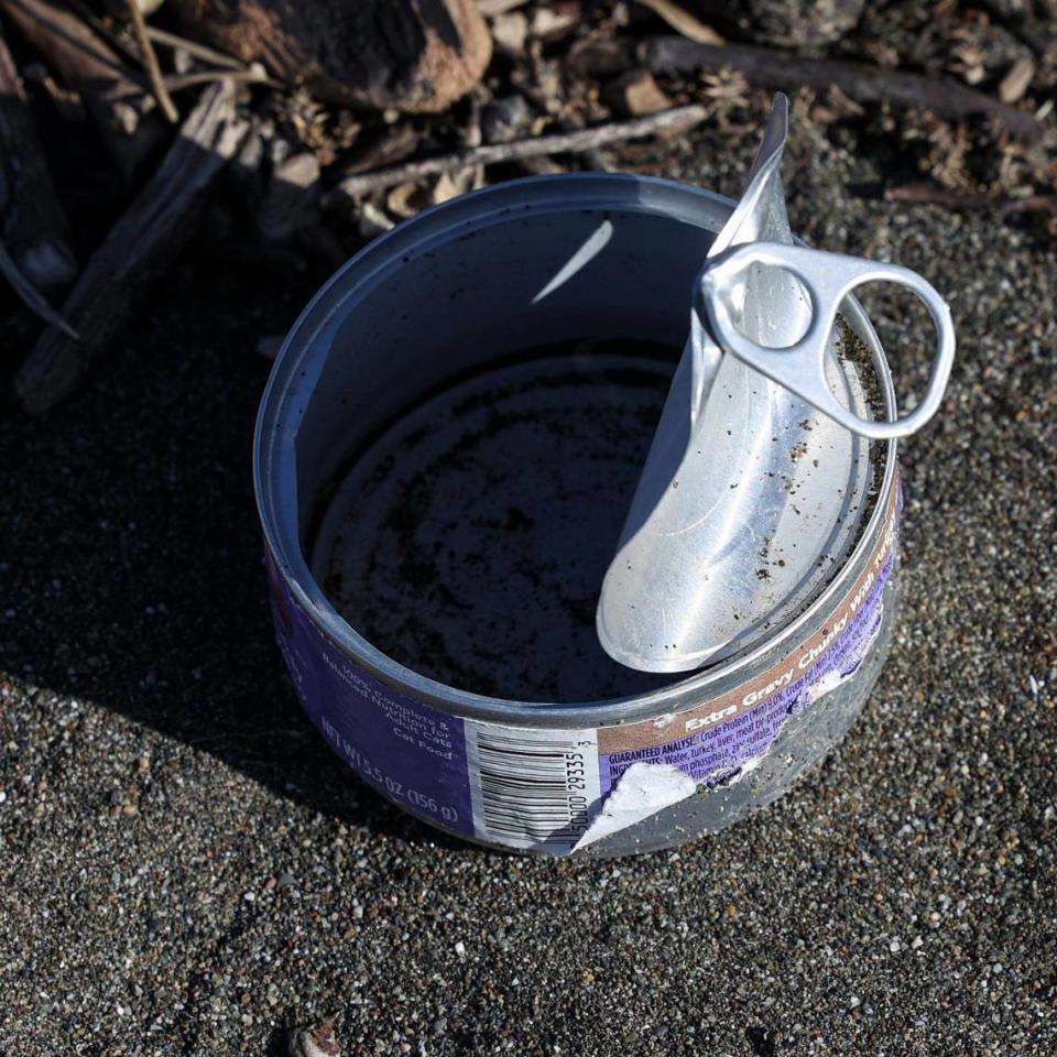 A cat food tin left near a camping area at San Carpoforo Creek Beach along California’s Big Sur coastline. David Middlecamp/dmiddlecamp@thetribunenews.com