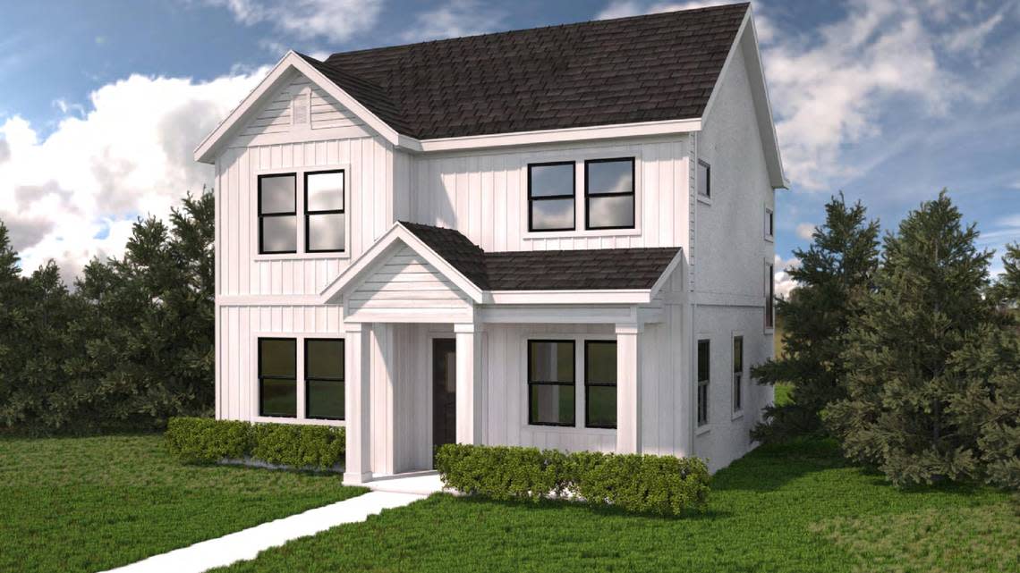 This rendering shows a potential detached two-story home on the site.