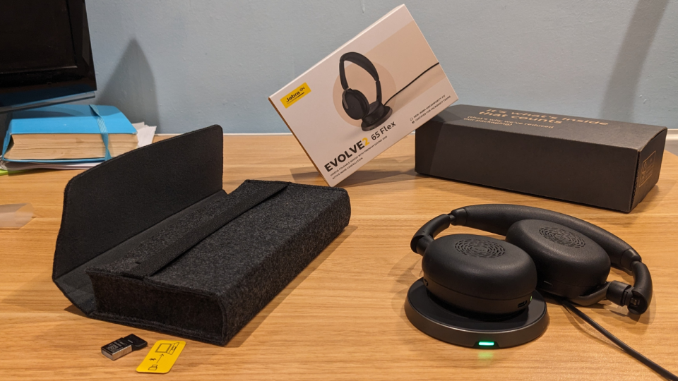 Jabra Evolve2 65 Flex Bluetooth headset during our test and review process