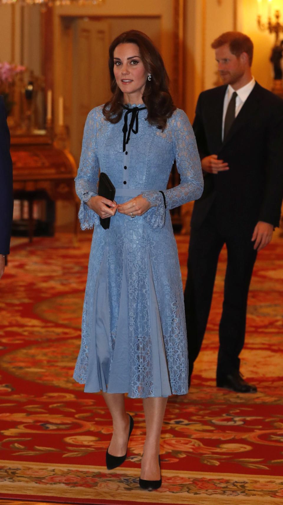 WHO: Catherine, Duchess of Cambridge WHAT: Temperley WHERE: At World Mental Health Day, Buckingham Palace WHEN: October 10, 2017