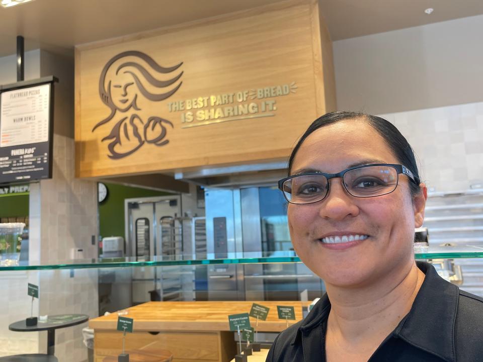 Panera Bread General Manager Fidelvia Garcini prepares to open her new store located at the Mojave Plaza on Bear Valley Road in Hesperia.