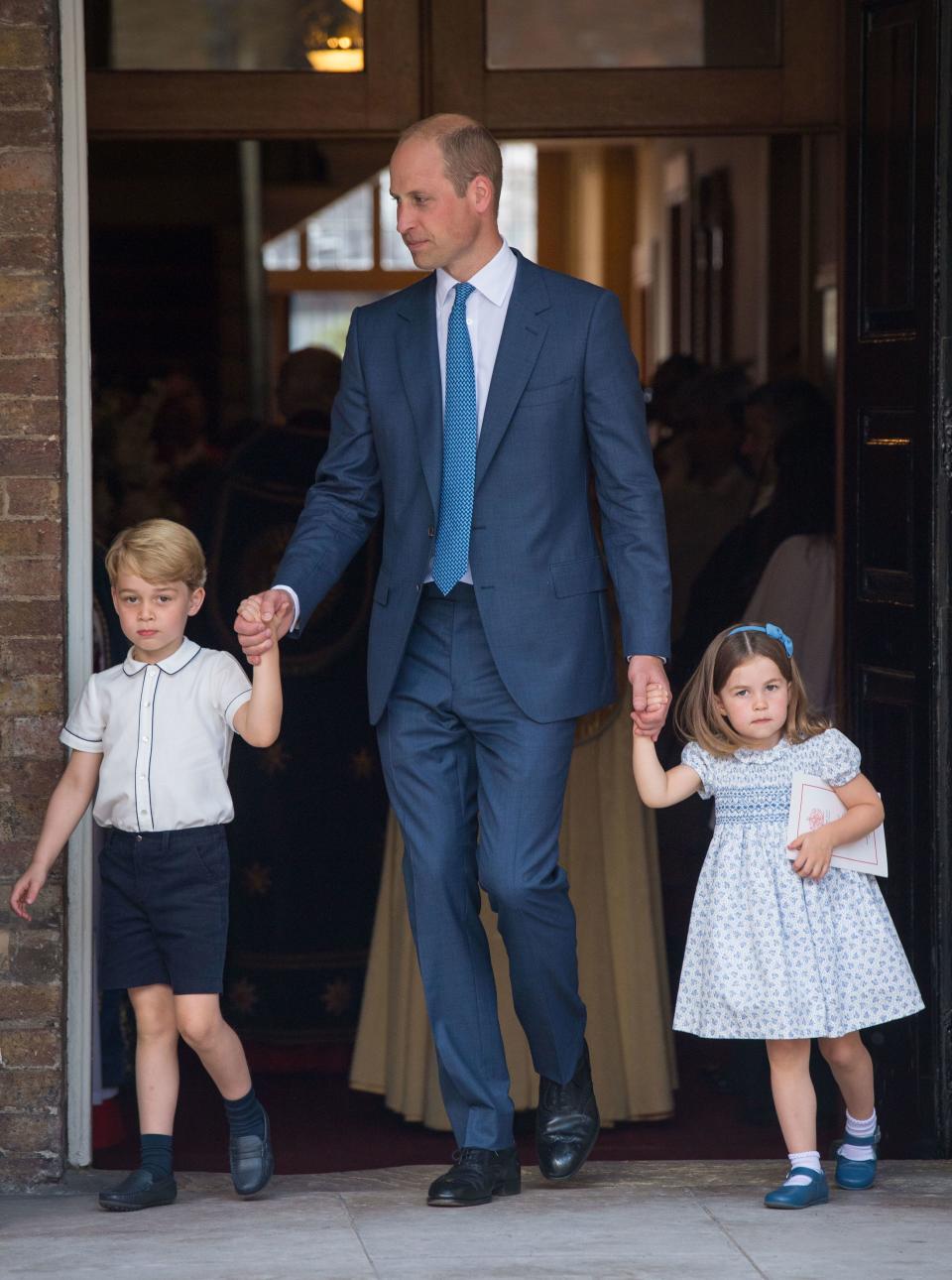 Prince George and Princess Charlotte arrive at Prince Louis’ christening on 9 July 2018