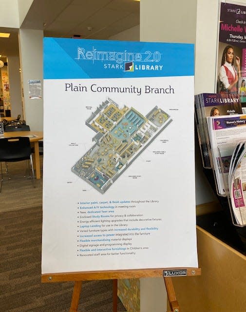 Plans for the Plain Community Branch renovation. The library will close after its regular hours on Saturday and reopen in August.