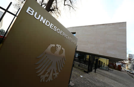 FILE PHOTO: The sign of the German Federal Supreme Court Bundesgerichtshof is pictured in Karlsruhe, Germany, December 20, 2016. REUTERS/Kai Pfaffenbach/File Photo