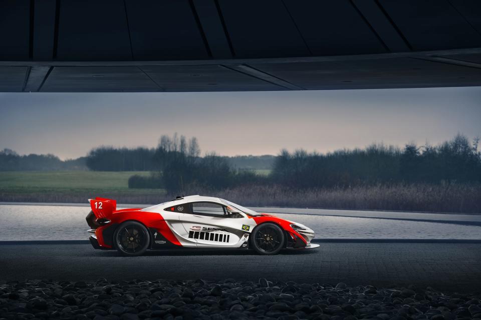 <p>At speed, the red stripe on the doors and dash will be nothing but a blur. A stock P1 GTR registers at 986 horsepower from a hybrid combo of its 3.8-liter twin-turbo V-8 and electric motor.</p>