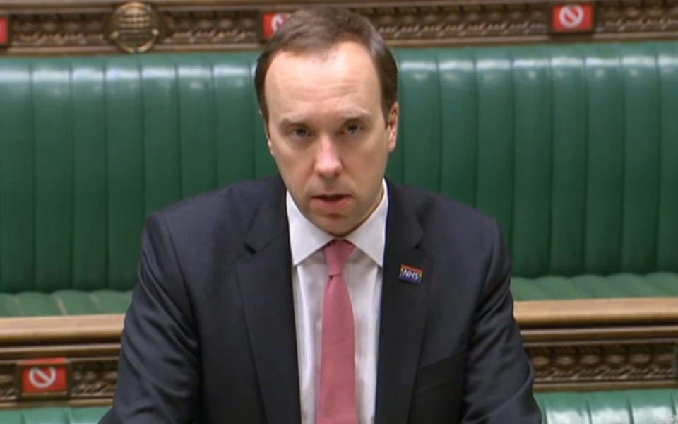 Health Secretary Matt Hancock updates MPs in the House of Commons, on the latest situation with the Coronavirus pandemic - House of Commons/PA Wire