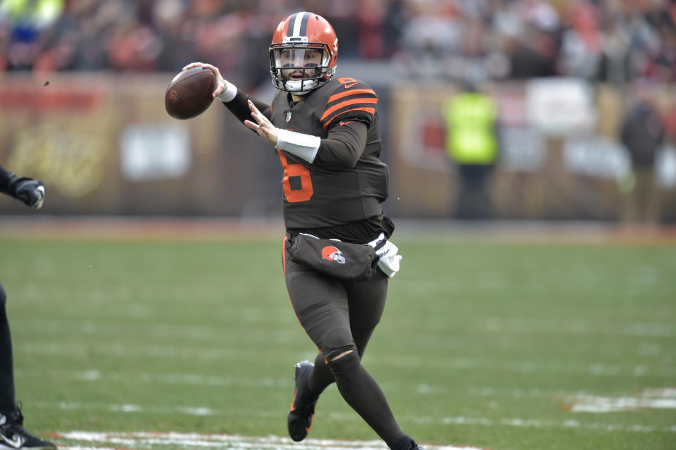 Baker Mayfield defended his epic staredown of former coach Hue Jackson on Sunday, and had strong words for those who didn’t appreciate the gesture. (AP)