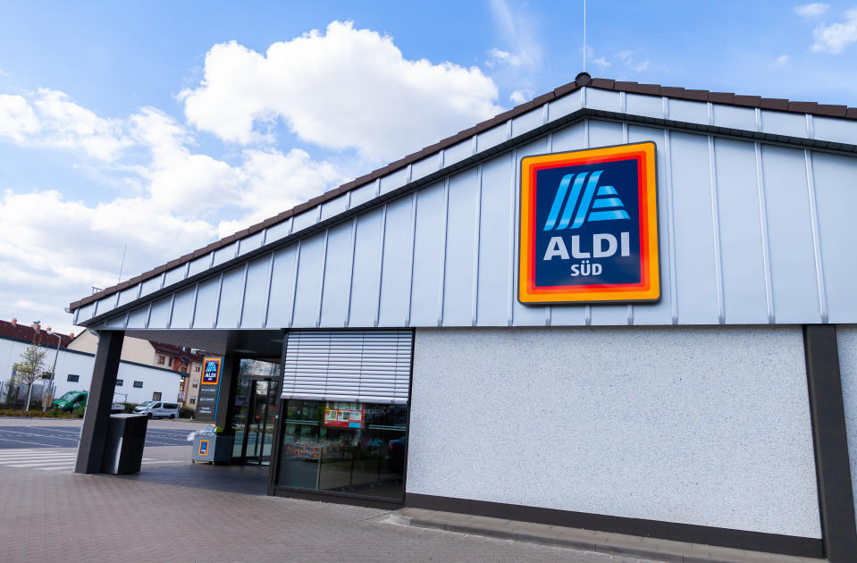 Nuremberg / Germany - April 7, 2019: Branch from Aldi supermarket chain. Aldi is the common brand of two German family owned discount supermarket chains with over 10,000 stores in 20 countries.