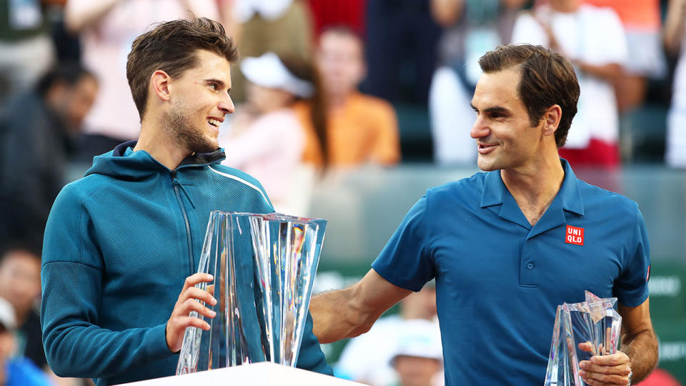 Seen here, 2019 Indian Wells champion Dominic Thiem and Roger Federer. 