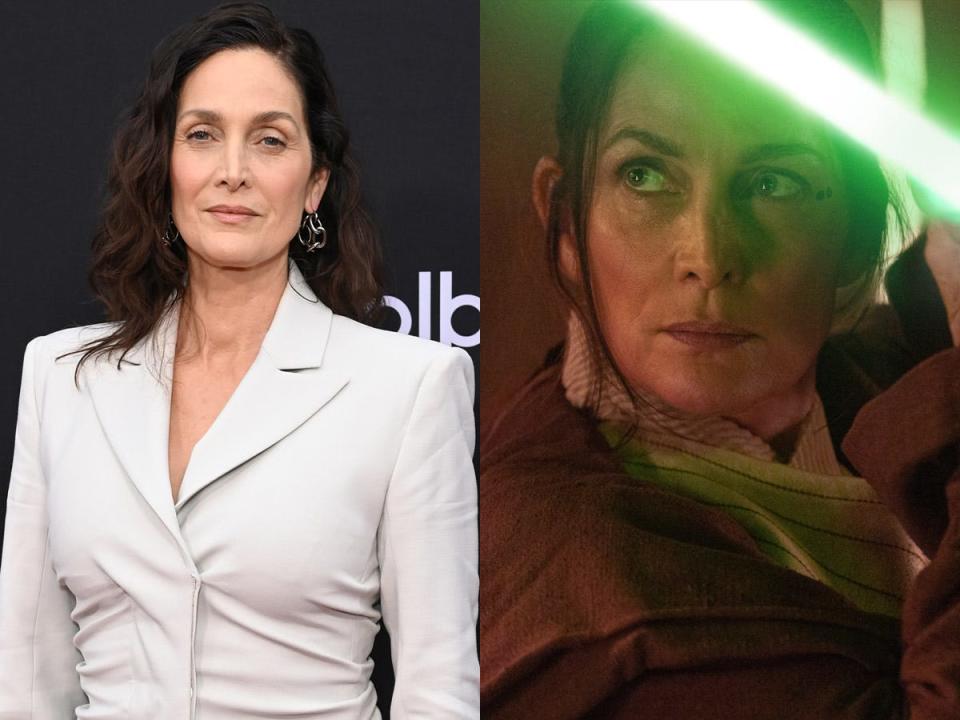 Carrie-Anne Moss at the "Star Wars: The Acolyte" Los Angeles premiere and as Master Indara.