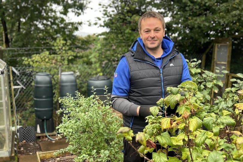 Nathan Edmunds, Conservative candidate for Torfaen, in a garden/allotment