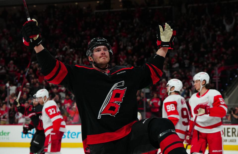 The Carolina Hurricanes are 2-0 against the Detroit Red Wings this season.