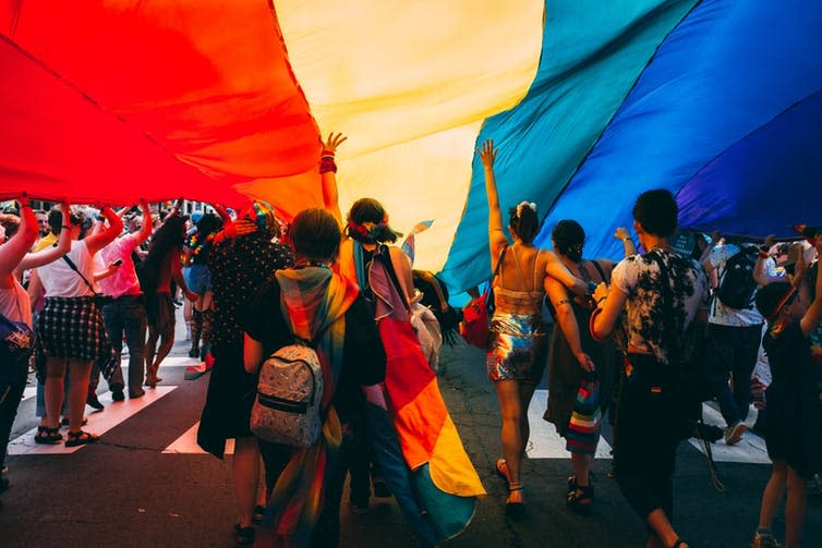 <span class="caption">Bi people can be sidelined at LGBT events.</span> <span class="attribution"><a class="link " href="https://unsplash.com/photos/7J7x8HLXQKA" rel="nofollow noopener" target="_blank" data-ylk="slk:Mercedes Mehling/Unsplash;elm:context_link;itc:0;sec:content-canvas">Mercedes Mehling/Unsplash</a>, <a class="link " href="http://artlibre.org/licence/lal/en" rel="nofollow noopener" target="_blank" data-ylk="slk:FAL;elm:context_link;itc:0;sec:content-canvas">FAL</a></span>