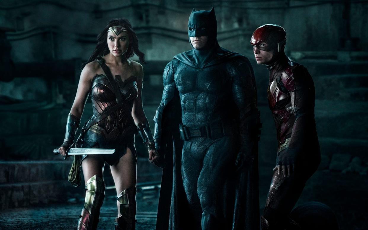 Gal Gadot, Ben Affleck and Ezra Miller in Justice League