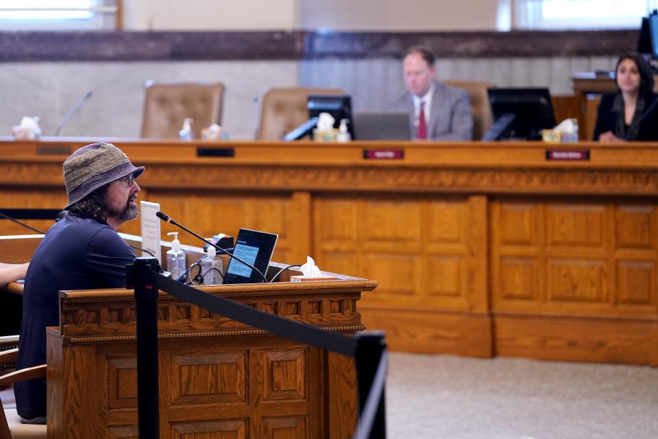 Mike Moroski, executive director for the Human Services Chamber, addresses the Cincinnati Planning Commission