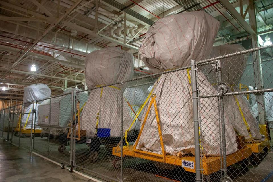 RL10 engines stored at Aerojet Rocketdyne at Stennis Space Center in Bay St. Louis on Wednesday, April 3, 2024. The RL10 engines, which are destined for the Orion spacecraft on the Artemis missions, are not built at Stennis, but will be tested there. Hannah Ruhoff/Sun Herald