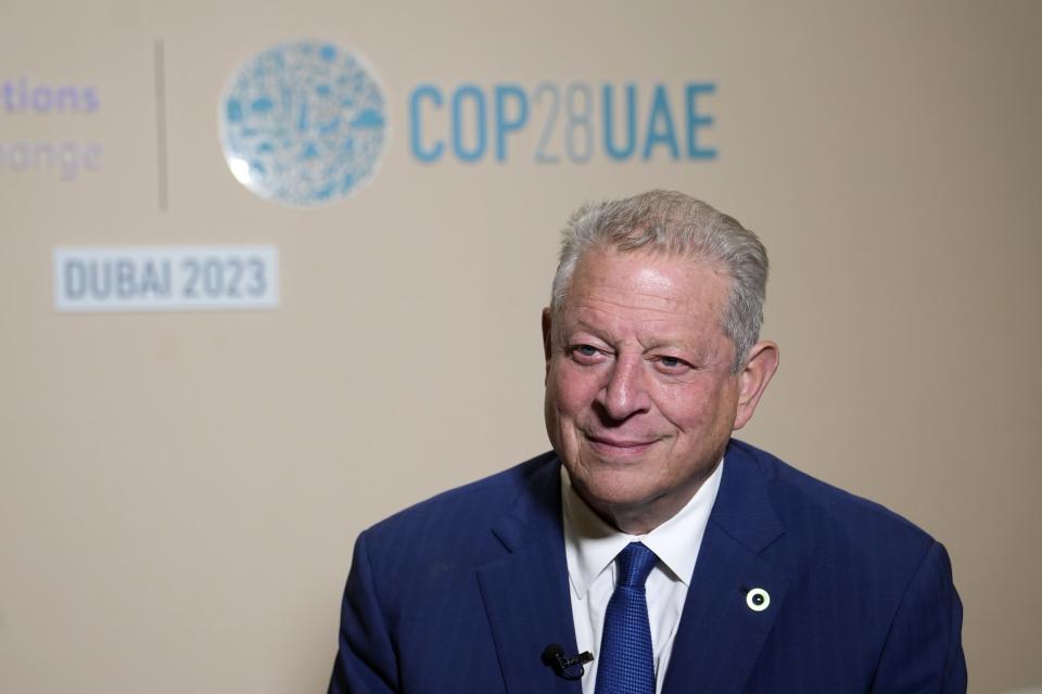 Al Gore, former U.S. vice president, speaks to The Associated Press at the COP28 U.N. Climate Summit, Sunday, Dec. 3, 2023, in Dubai, United Arab Emirates. (AP Photo/Kamran Jebreili)