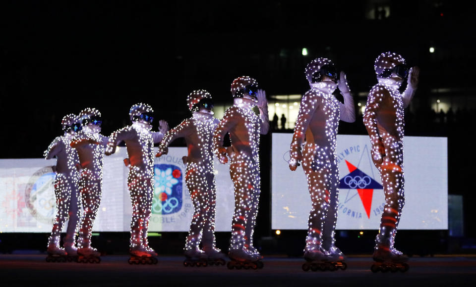 <p>Performers participate in the closing ceremony of the 2018 Winter Olympics in Pyeongchang, South Korea, Sunday, Feb. 25, 2018. (AP Photo/Kirsty Wigglesworth) </p>