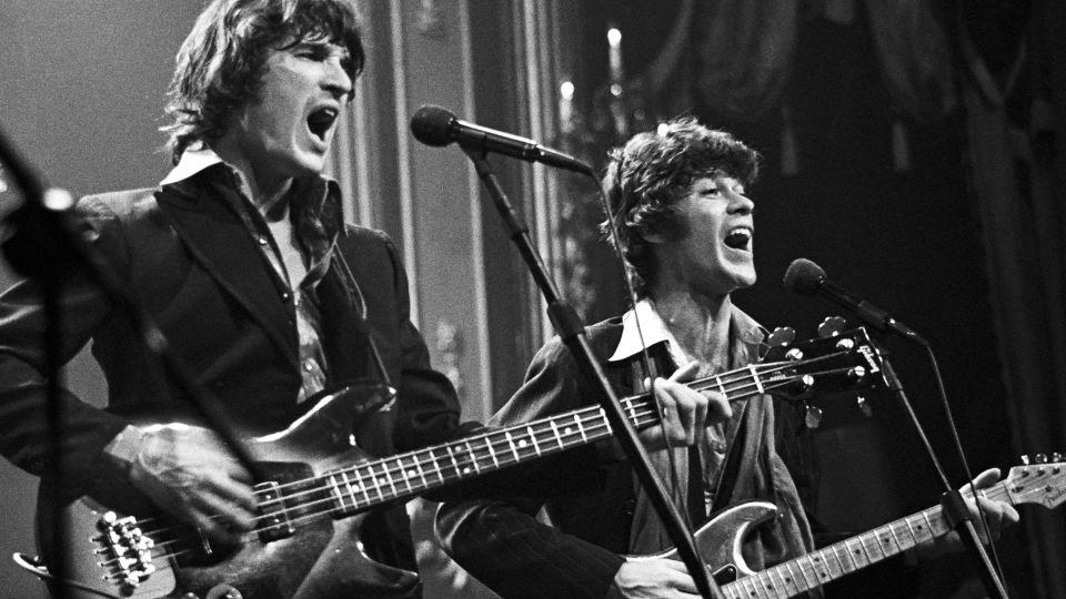Rick Danko and Robbie Robertson of The Band perform during The Last Waltz at Winterland in November 1976 in San Francisco. - Ed Perlstein/Redferns/Getty Images