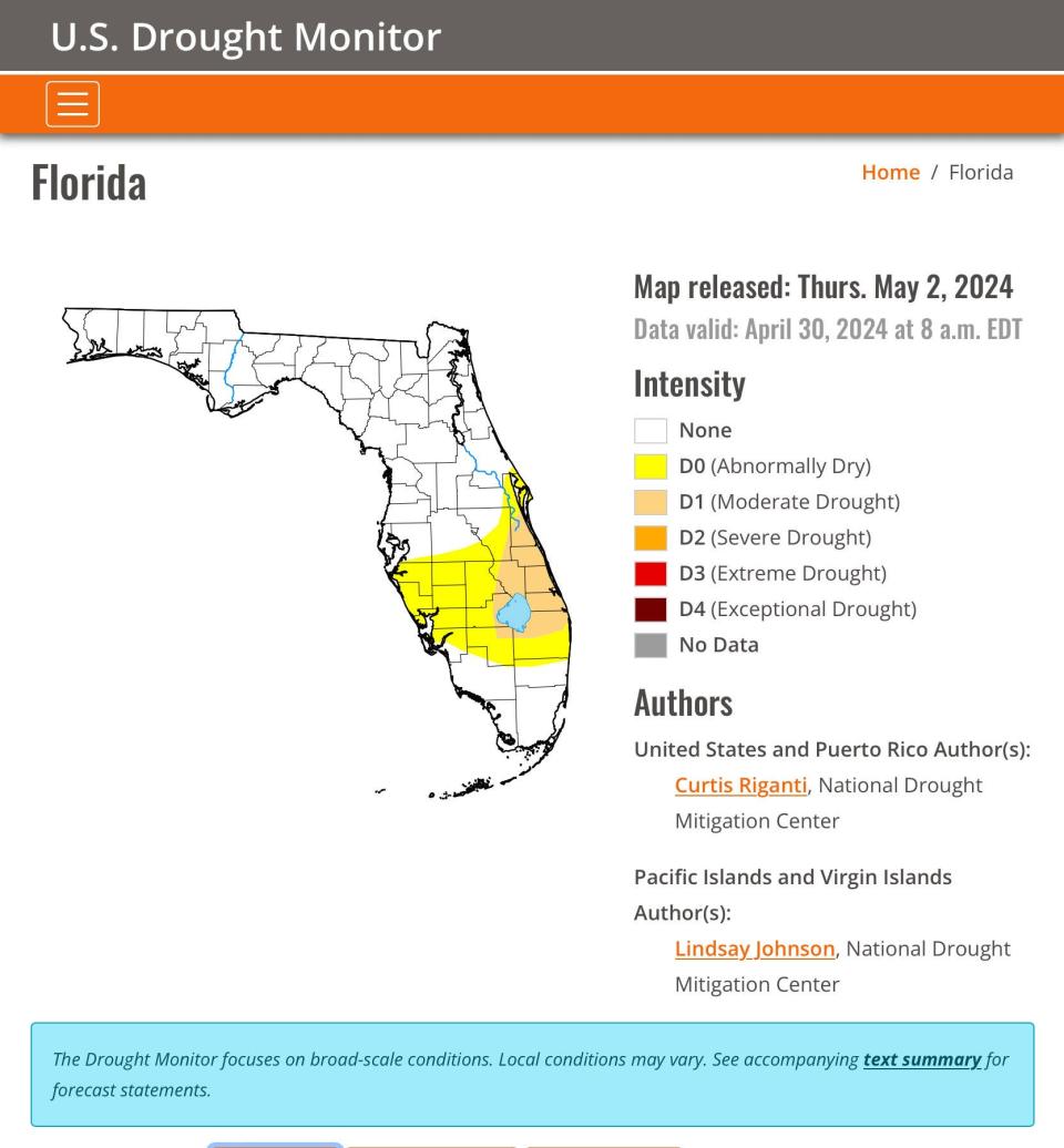 The U.S. Drought Monitor lists Sarasota County as abnormally dry.