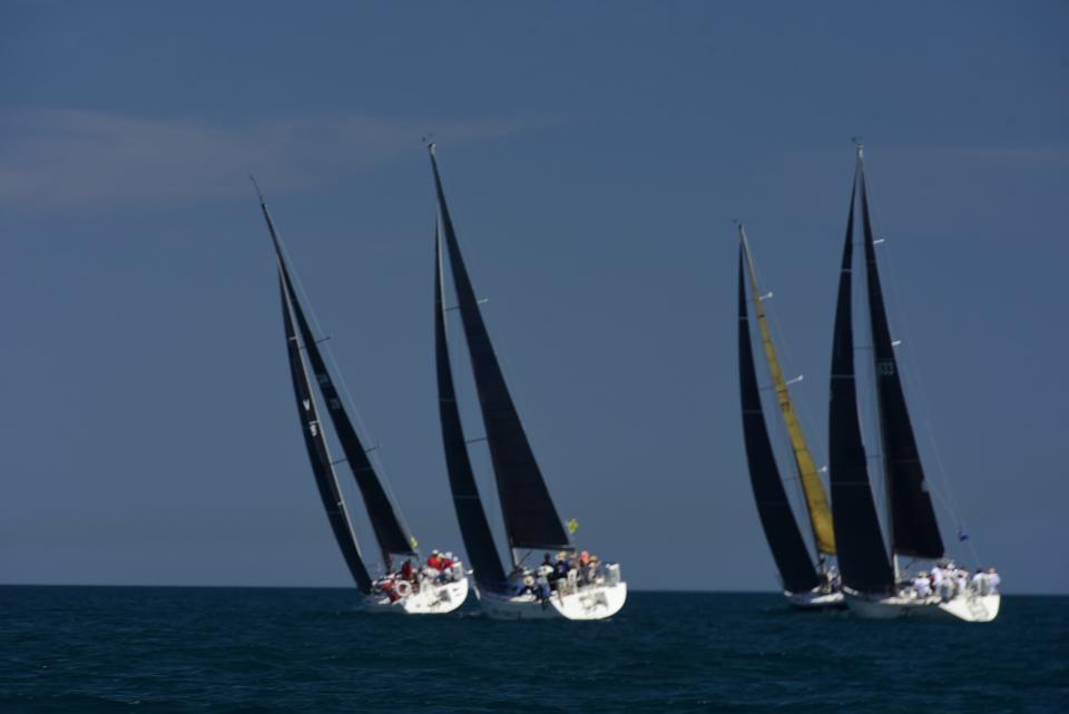 Sailboats set sail during the start of the Bayview Mackinac Race in Lake Huron on Saturday, July 16, 2022.