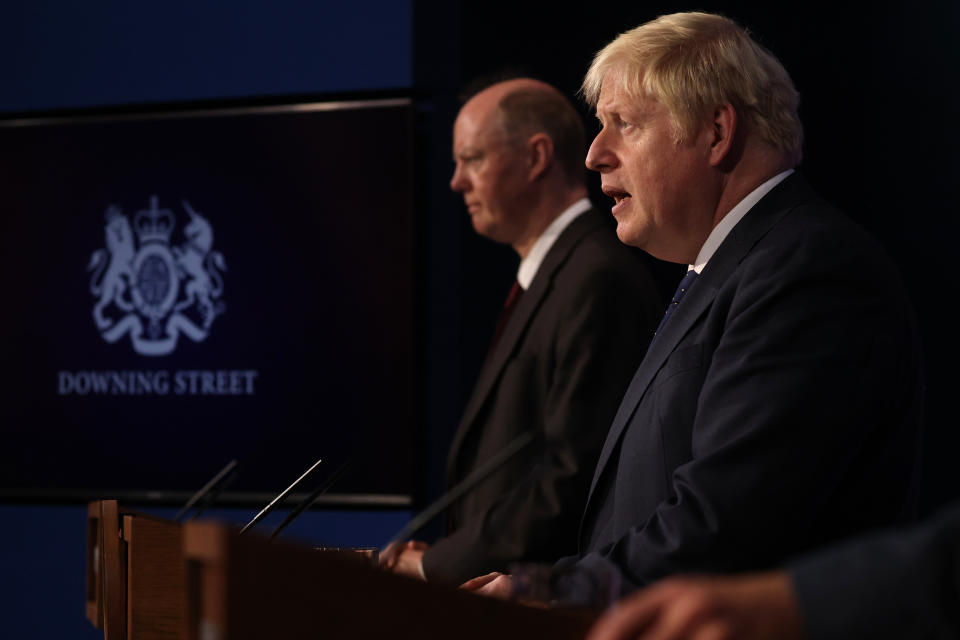 Prime Minister Boris Johnson during a media briefing in Downing Street, London, on coronavirus (Covid-19). Picture date: Tuesday September 14, 2021.