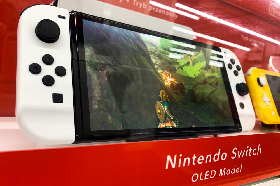 Nintendo Switch console is seen at the store in Krakow, Poland on December 30, 2021. (Photo by Jakub Porzycki/NurPhoto via Getty Images)