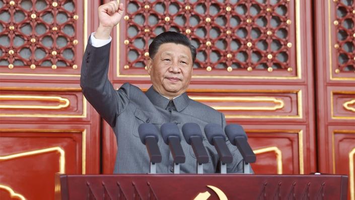 Xi Jinping, general secretary of the Communist Party of China CPC Central Committee, Chinese president and chairman of the Central Military Commission, delivers an important speech at a ceremony marking the 100th anniversary of the founding of the CPC in Beijing, capital of China, July 1, 2021. <span class="copyright">Ju Peng/Xinhua via Getty Images</span>