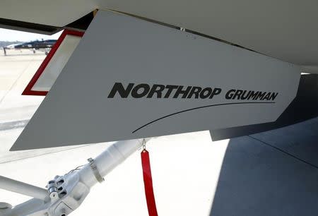 The landing gear on a mockup of a Northrop Grumman X-47B long-range, high endurance unmanned aircraft is seen during the Naval Aviation Centennial event at Naval Air Station North Island in San Diego, California February 11, 2011. REUTERS/Mike Blake