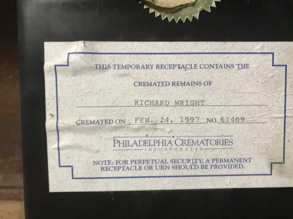 Richard Wright worked as a mail clerk and catalog salesman and lived in the 1220 block of Woodbourne Road at the time of his death in 1997. His ashes were abandoned in a garage in Langhorne.