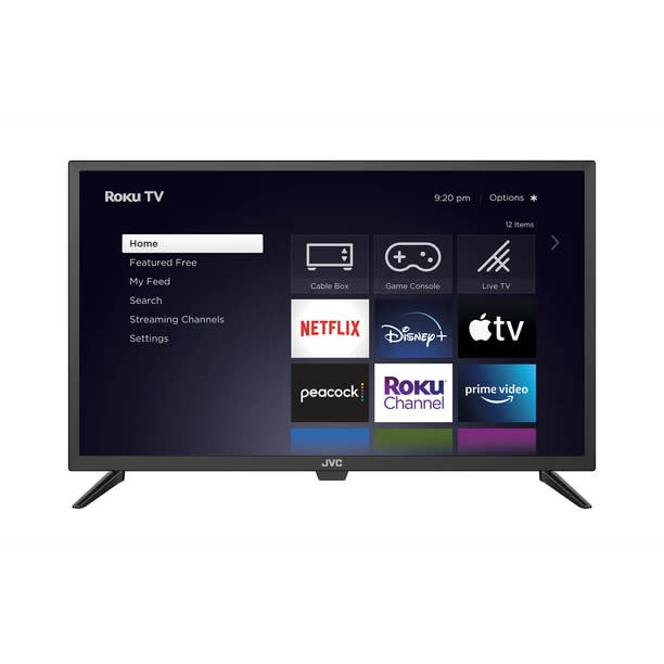 JVC TV shown with ROKU Smart TV home page on the screen. 